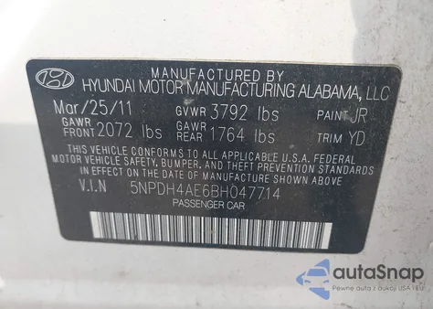 2011 Hyundai Elantra Gls из США, поврежденный, VIN 5NPDH4AE6BH047714